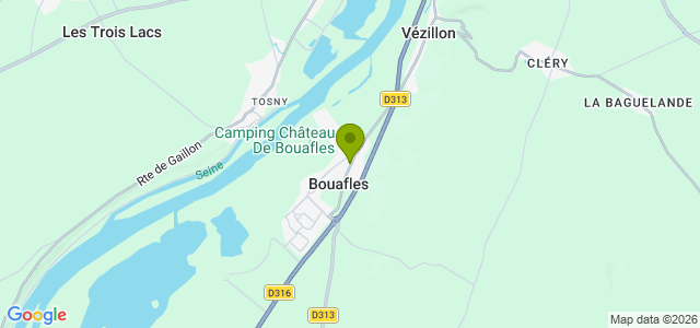 Carte de localisation de la randonnée Boucle entre Bouafles et Courcelles, avec bois, étangs, bord de Seine. au départ de Bouafles