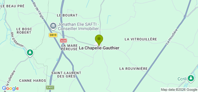 Carte de localisation de la randonnée GR26 et sources de l'Orbiquet. au départ de La Chapelle-Gauthier