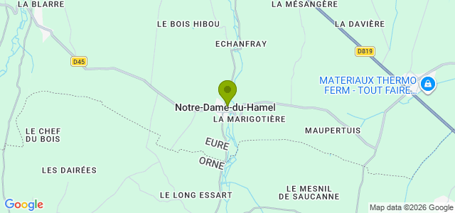 Carte de localisation de la randonnée Vallée et coteaux de la Charentonne. au départ de Notre Dame du Hamel