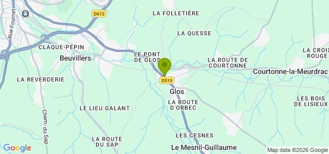 Carte de localisation de la randonnée Les coteaux de l'Orbiquet au départ de Glos