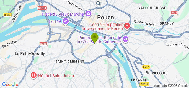 Carte de localisation de la randonnée promenade sur les chemins de bord de Seine et sur les quais de Rouen au départ de Rouen quais