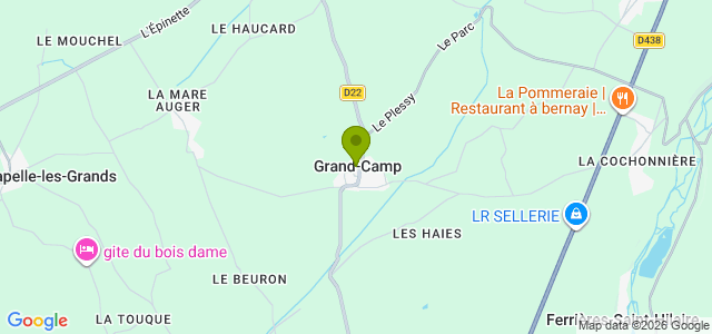 Carte de localisation de la randonnée Balade dans la campagne à l'ouest de Bernay en boucle avec le GR 26 au départ de Grand-Camp