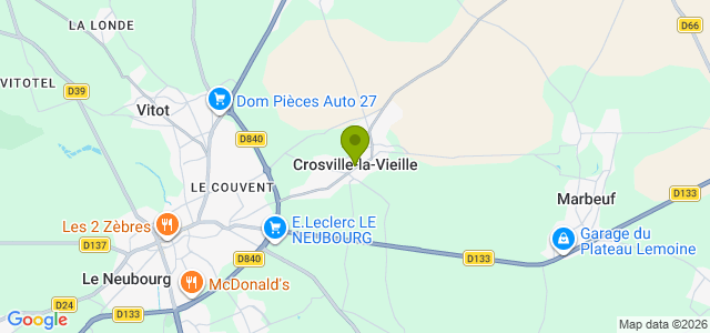 Carte de localisation de la randonnée Boucle à quelques pas du Neubourg par les chemins herbeux et le GR26. au départ de Crosville-la-Vieille
