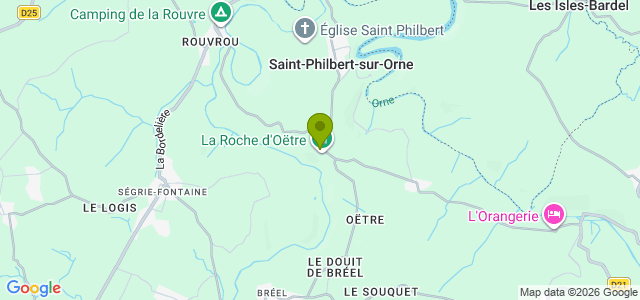Carte de localisation de la randonnée La Roche d'Oëtre et les gorges de la Rouvre au départ de Saint-Philbert-sur-Orne
