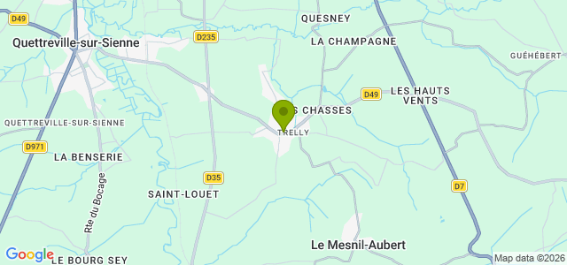 Carte de localisation de la randonnée Circuit du Moulin de Sey, dans le bocage au sud de Coutances au départ de Trelly