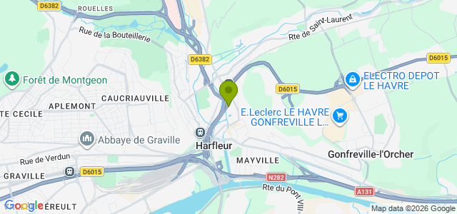 Carte de localisation de la randonnée La Lézarde, les quais et les panoramas sur l'estuaire de la Seine au départ de Harfleur