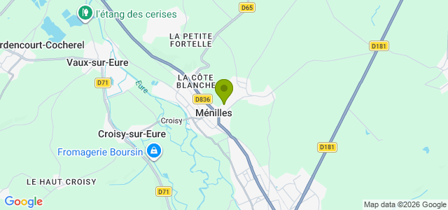 Carte de localisation de la randonnée Entre rivières et vieilles pierres près de Pacy-sur-Eure au départ de Ménilles