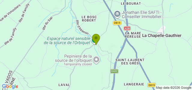 Carte de localisation de la randonnée Circuit du Retour aux Sources, de l'Orbiquet à la Bigotière au départ de La Folletière-Abenon