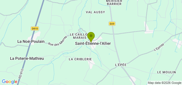 Carte de localisation de la randonnée Sentiers boisés et passerelles de fortune dans le Lieuvin au départ de St-Etienne-l'Allier