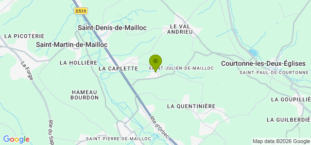 Carte de localisation de la randonnée La Ritournelle des Oiseaux au départ de St-Julien-de-Mailloc