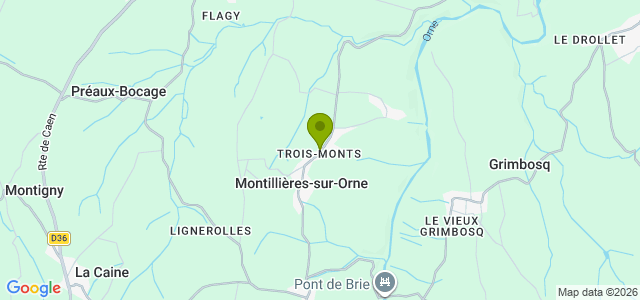 Carte de localisation de la randonnée Du pont de Brie au Grand Mesnil au départ de Trois-Monts