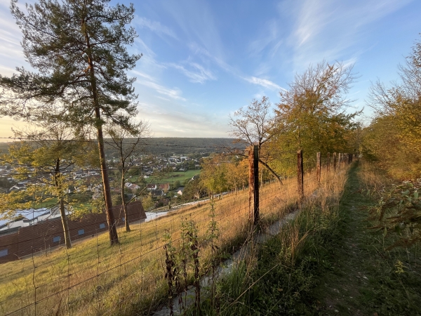 Le chemin domine Pont-Saint-Pierre et la vallée de l'Andelle.