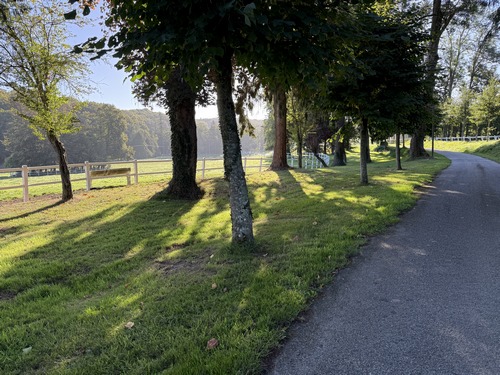 Même les routes sont belles par ici! Nous longeons les pâtures du haras.