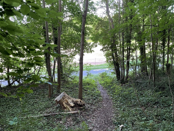Nous arrivons sur le GR26. Nous n'allons pas marcher sur la rue du Valème que nous voyons en bas, mais suivre le chemin qui la longe.