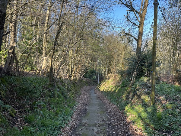 Après avoir traversé la route de Honfleur, nous descendons la glissante Charrière Saint-Germain pour rejoindre le bourg de Manneville-la-Raoult.