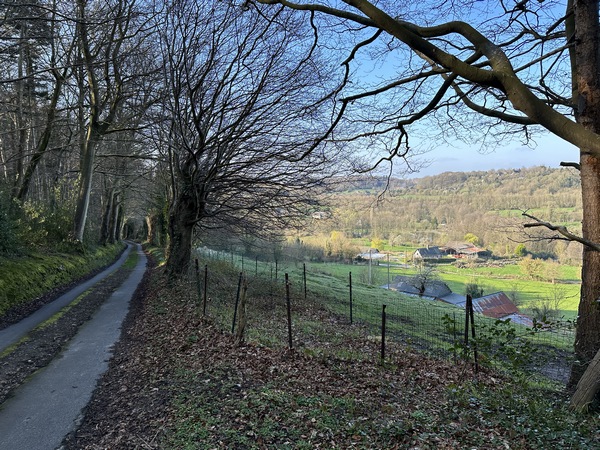 Nous dominons maintenant la vallée de la Morelle. Nous allons rester un peu sur ce coteau avant de la traverser. Oui, c'est un circuit très vallonné.