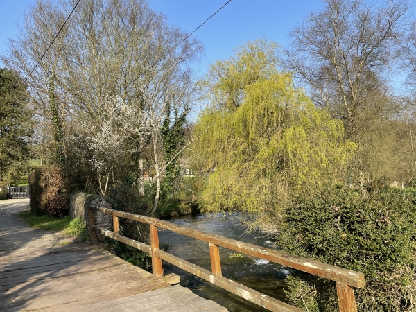 Nous traversons la Durdent sur ce pont de bois, nous allons longer sa rive gauche.