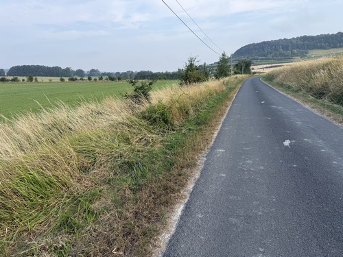 Nous suivons maintenant la rue aux Moines (D298), petite route tranquille qui rejoint puis traverse Mesnil-Follemprise.