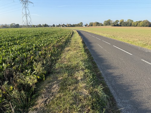 La route de Bourg Achard bénéficie d'un accotement à peu près aménagé et bien tondu.