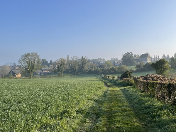 Nous sommes sur le chemin du Mont Huleu, regard arrière sur le chemin et sur Argueil.