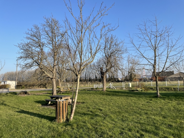 Nous partons du parking du cimetière de Heurteauville et marchons vers la chapelle du Bout du Vent en longeant l'aire de pique-nique.