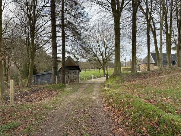 Arrivé à la Houssaye, je vais prendre le sentier à gauche, dont l'entrée est marquée par le poteau.