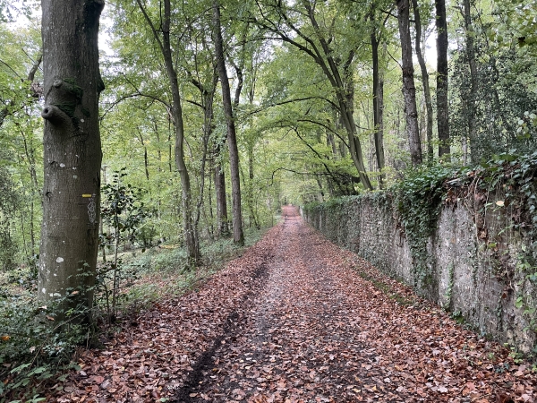Le chemin tourne pour longer le mur du château.