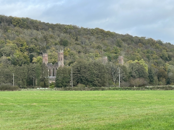 Je marche sur la rue de Fontaine Guérard. A ma gauche se trouvent les ruines de la cathédrale industrielle néogotique, la Filature Lavavasseur (XIXe). Les ruines sont conservées en l'état depuis l'incendie de 1874. L'ancienne filature appartient désormais au département de l'Eure.