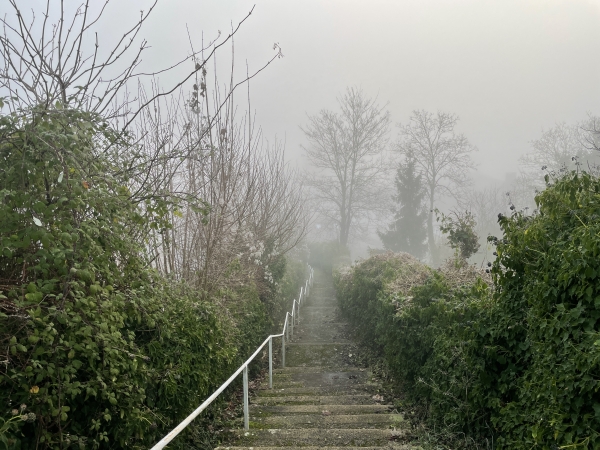 Derrière l'église, nous empruntons cet escalier qui va nous descendre vers le bourg.