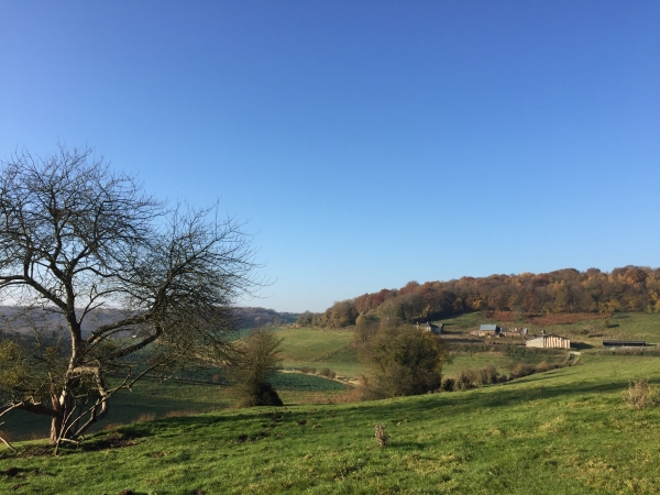 Nous arrivons en vue de la ferme de l'Enfer, nous allons suivre, devant nous, la vallée du Tot.