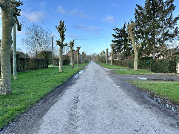 L'entrée du bourg de Graveron-Sémerville est bordée d'arbres à la manière de l'allée du château.
