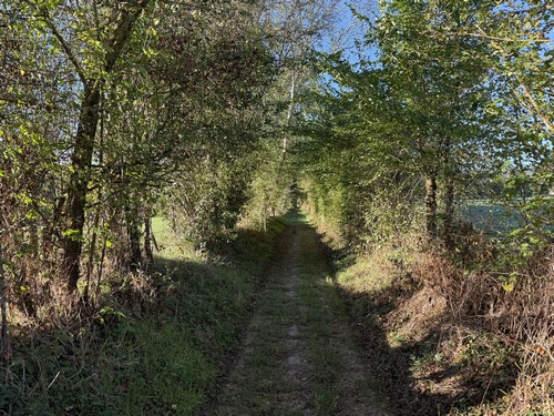Nous allons suivre maintenant une succession de chemins, plus agréables les uns que les autres. Le premier est un couloir vert qui traverse la plaine agricole du Ruisseau de St-Christophe.