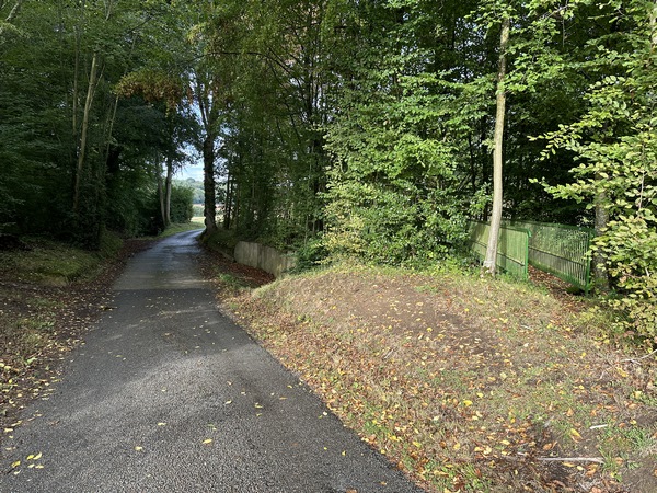 On peut remarquer une passerelle à droite. En effet, ce Chemin des Brionnais passe par un gué. Aujourd'hui le gué est sec, mais la passerelle est souvent utile.