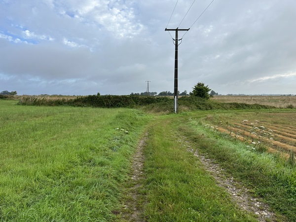 Le Chemin des Fées est coupé ici par l'A29. Nous allons suivre le chemin à droite pour franchir l'autoroute un peu plus loin.