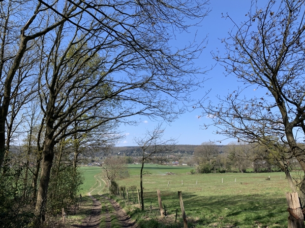 Le Chemin de la Vielle est le dernier chemin de cette étape. On distingue Saint-Pierre dans la vallée.