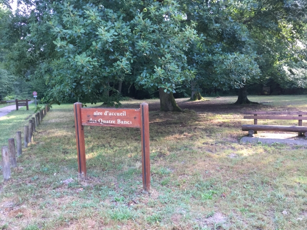 Carrefour des Quatre Bancs sur la route forestière des Longues Raies.