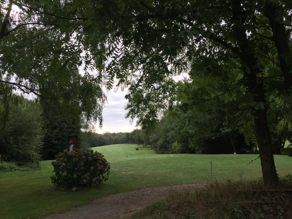 Nous sommes arrivés sur le plateau à Bosc-Guérard-St-Adrien, et suivons la Sente du Capsart qui traverse le Golf de la Forêt Verte.