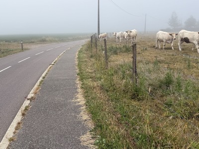 La route vers Villers-Ecalles (rue de Courvaudon) est équipée d'un trottoir jusqu'au pont sur l'A150.
