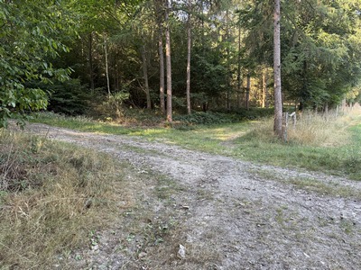 Au carrefour de chemins, nous quittons le balisage bleu pour tourner à gauche afin de longer le château de la Houssaye.