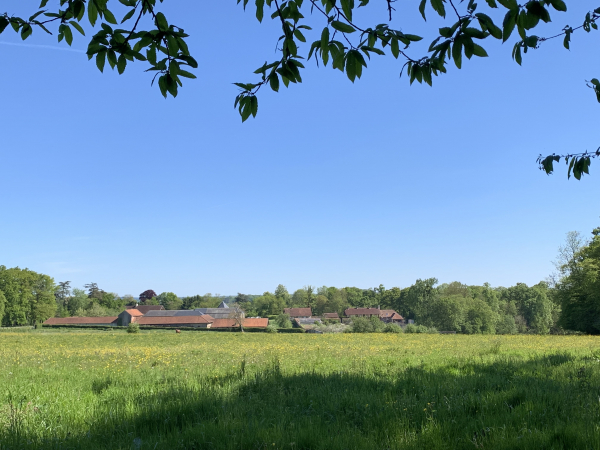 La Hatrie. Surprise, un portail se trouve sur l'allée que nous suivons pour sortir du bois, mais sur le côté il y a le passage de la largeur d'un piéton.
