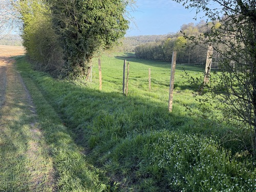 Le chemin de Candos est vraiment agréable dans des paysages variés, et avec plusieurs ouvertures sur le vallon qu'il domine.
