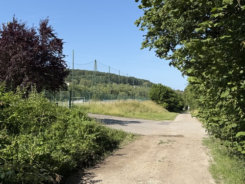Le chemin est boueux en période humide dans le vallon encaissé du bois Pigache. Le chemin débouche directement à l'entrée du stade des Violettes.