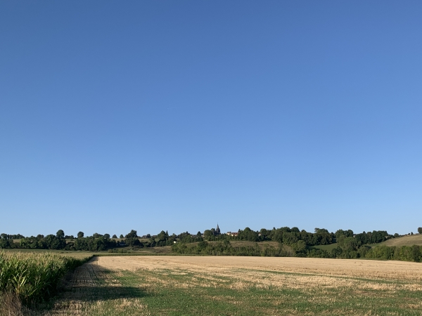 Depuis la route de Merval, nous voyons Beauvoir-en-Lyons sur le Mont Coquerel.
