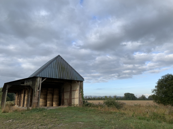 Paysages des marais de Seine. Les fossés, les digues, les écluses ont permis l'exploitation de pâturages, puis l'endiguement du fleuve au XIXe siècle a protégé ces marais des crues régulières de la Seine. La longue ligne blanche nuageuse que l'on distingue en arrière plan, et la vapeur d'eau au-dessus de la Seine.