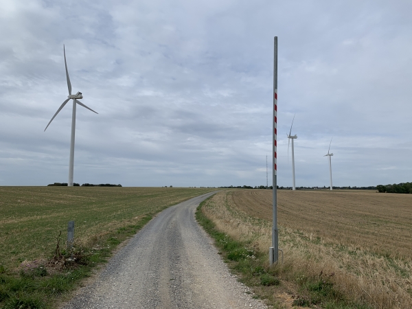 De l'autre côté de la N31, le parc éolien continue, et une même barrière, levée cette fois-ci, et sans panneau, en protège l'accès. Ca nous confirme dans l'idée que c'est bien l'accès aux éoliennes qui est protégé. Empêcher des randonneurs de marcher le long d'un parc éolien, est-ce un nouvel effet de l'écologie punitive ? ;-) Oups, pardon de parler d'écologie à propos d'éoliennes...