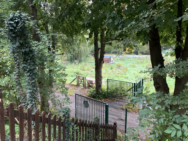 En contrebas de la rue se trouve le jardin partagé de l'Astéroïde.