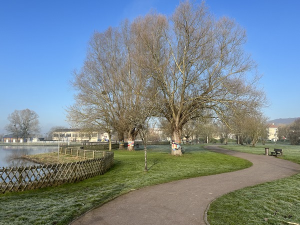 Nous traversons le parc Guérillon, non loin de la mairie du Trait. L'étang Jean-Agnès, au centre du parc, est un charmant but de promenade mais aussi une réserve de faune aquatique préservée par deux aérateurs de bassins.