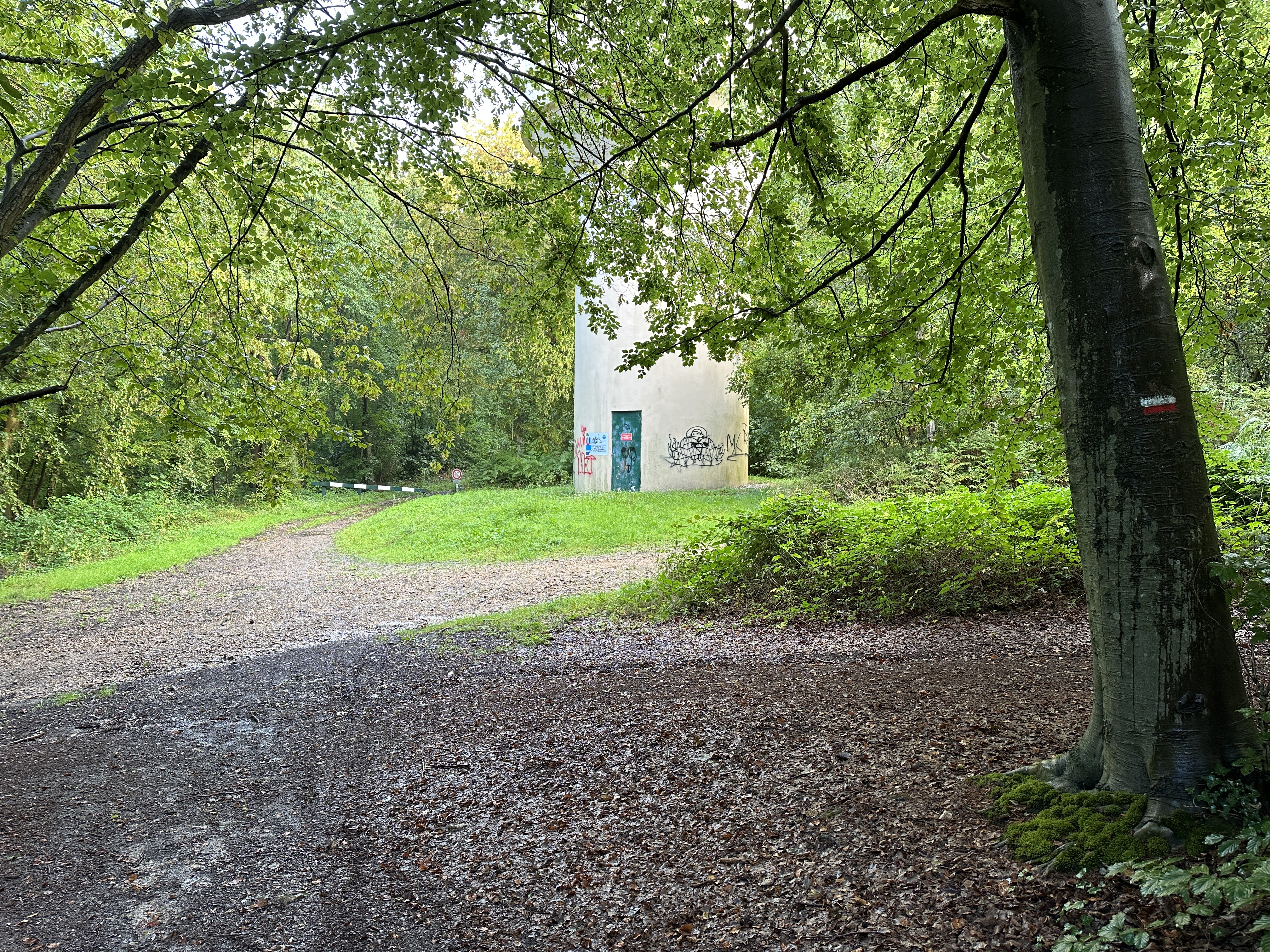 Arrivés au château d'eau, nous allons tourner à droite et quitter le GR2.