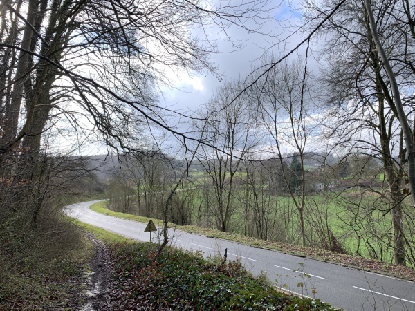 Notre chemin du Val Bagnard se termine sur la D321 que nous allons devoir suivre sur 650 mètres, jusqu'à l'entrée de Lyons.