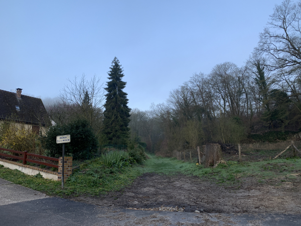 Aux dernières maisons, nous prenons le chemin qui monte en forêt domaniale de Roumare.